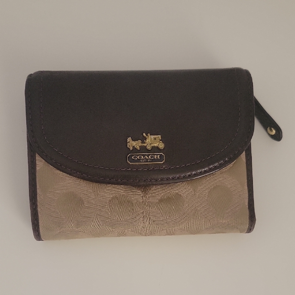 Coach Dark Brown and Tan Signature Wallet